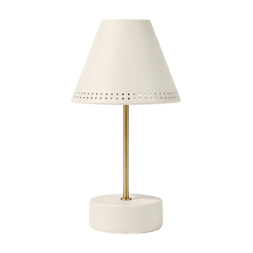 **Lampa stołowa w kolorze białym z metalowym stelażem**